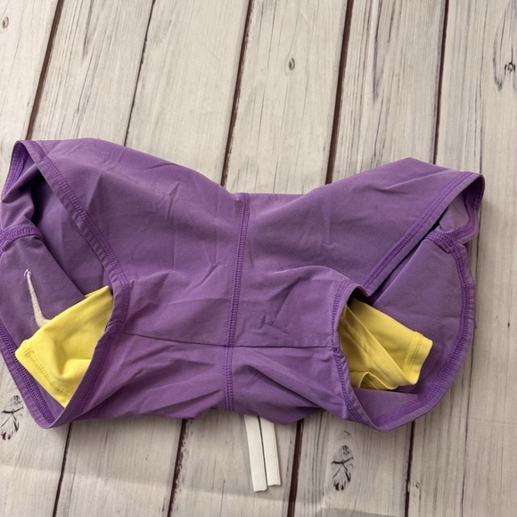 Nike Dri Fit Shorts Just Do It Purple Yellow Double Layer Running Lakers Color - Picture 7 of 7